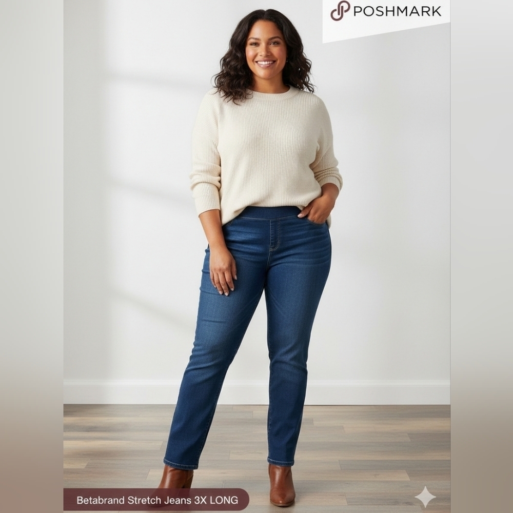 Betabrand Plus Size Pull-On Stretch Jeans 3X Long